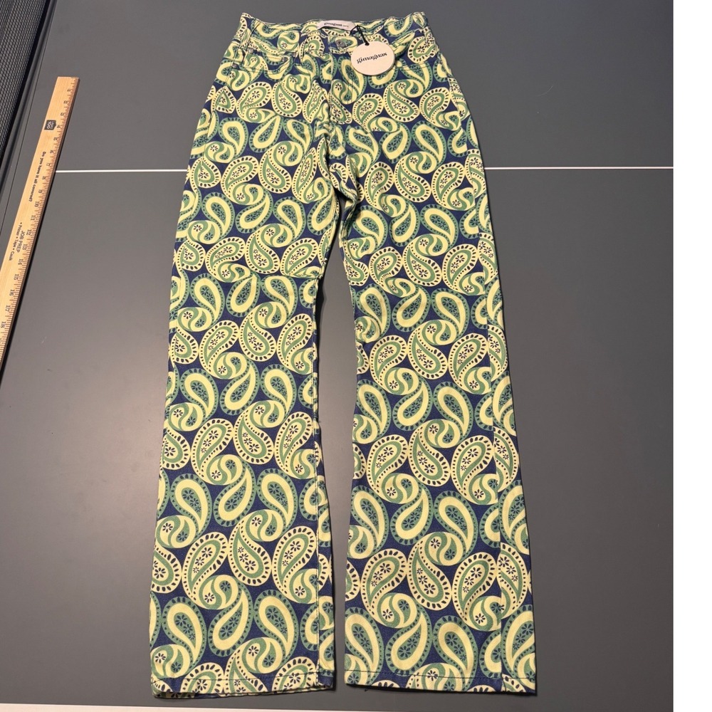 Gimaguas Aletta Paisley Denim Pants Green Blue Yellow NWT Size 36